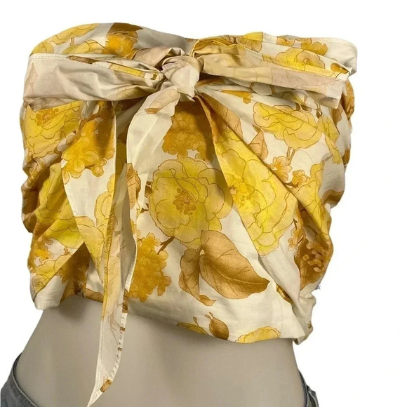 💥HOST PICK💥 ba&sh Naimee Yellow Floral  Strapless Stretch Tube Top Size 8 - Picture 6 of 14